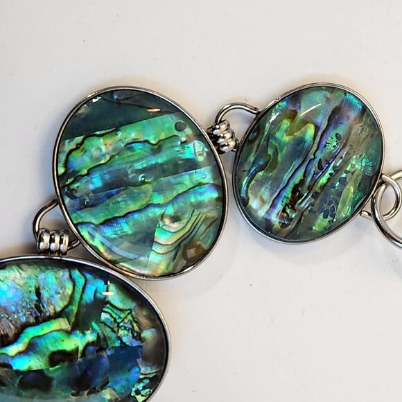 NIB Genuine Abalone Shell Inlay Toggle Bracelet & Earrings Stainless Set - Picture 9 of 16